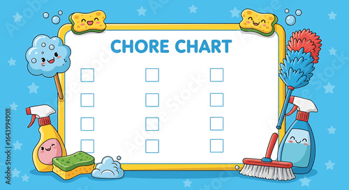 Cute Cartoon Cleaning Supplies and Chore Chart