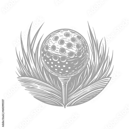 Golf ball on tee in grassy terrain illustration