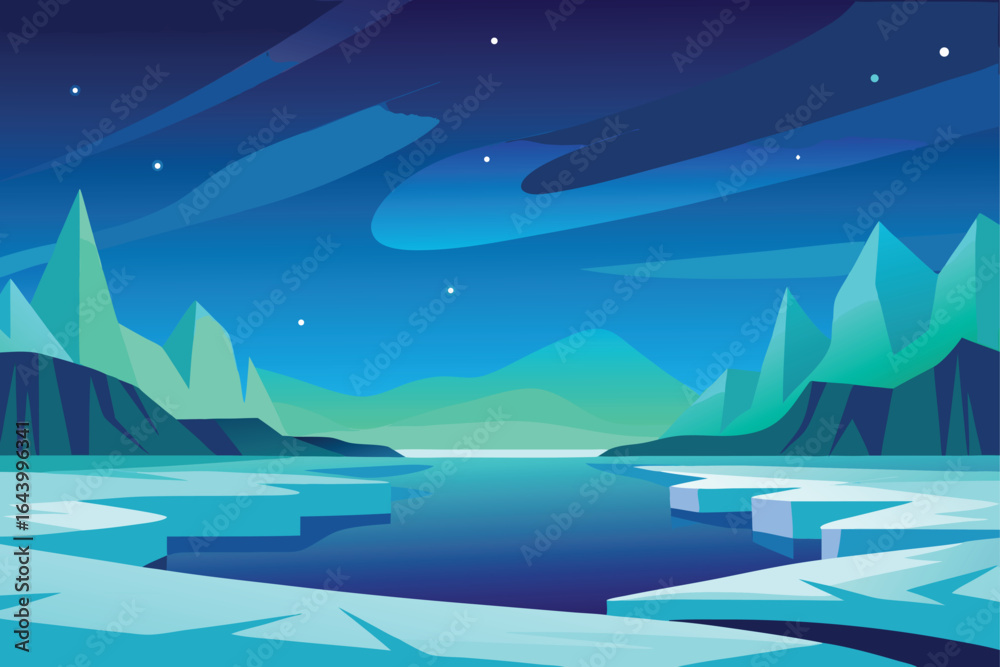 Fototapeta premium northern lights over icy landscape in stylized gra.eps