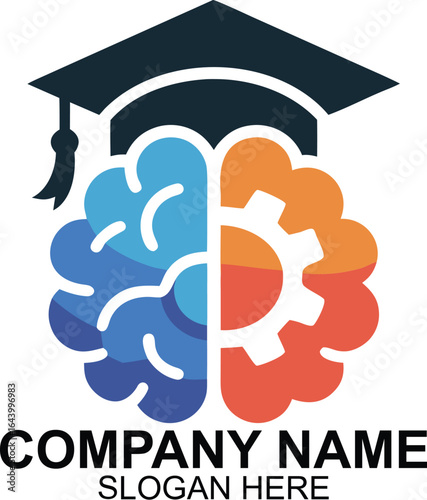 Innovative Education Brain Gear Graduation Cap Logo Design