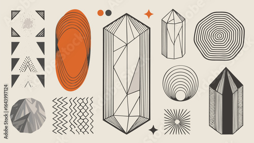 Set of 10 geometric crystal icons vector