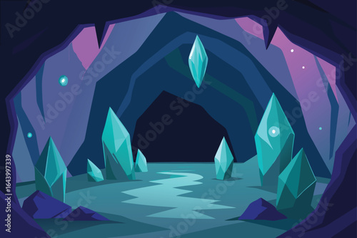 underground cave with glowing crystals  .eps