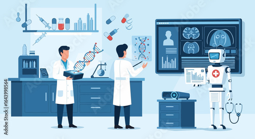 Advanced medical research: Doctors and robots collaborate on innovative treatments and solutions