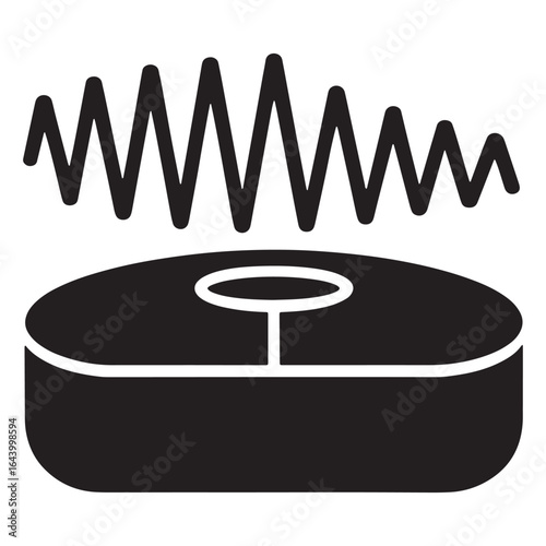 Black sound wave graphic above a circular platform with a central stem audio music