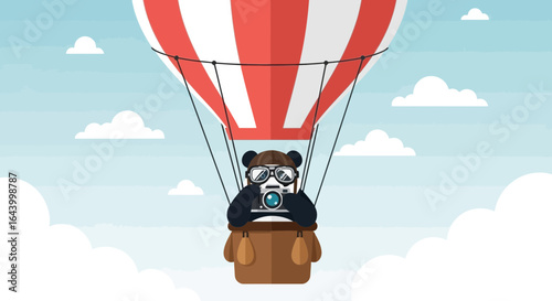 Adventure in the Sky: A Whimsical Panda Photographer in a Hot Air Balloon Journey