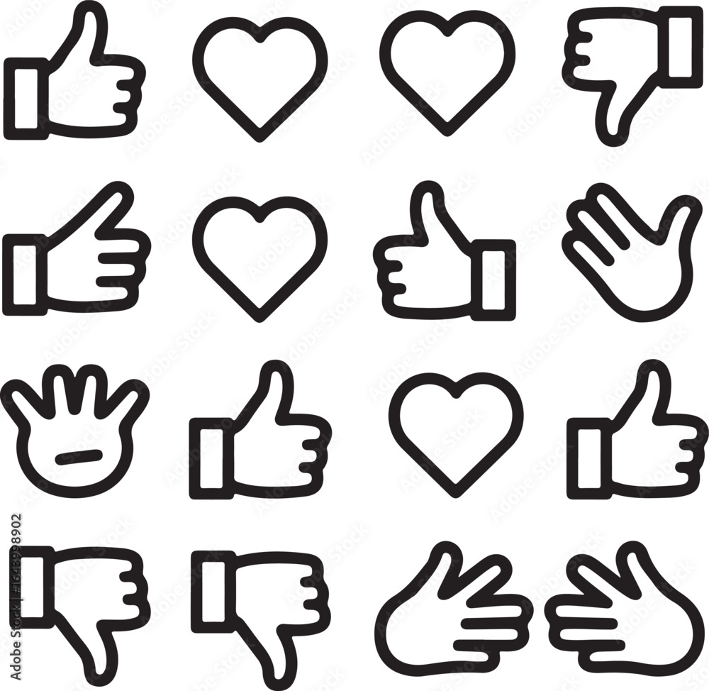 Fototapeta premium Thumbs up down hearts hands thumbs down icons