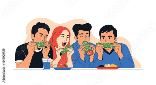 Friends enjoying delicious food together in a casual setting