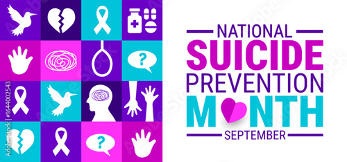 National Suicide Prevention Month bird, love and awareness icon Geometric shape pattern background, banner, card or poster design template is observed every year during September