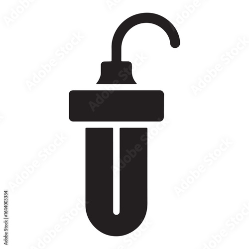 Black U shaped pipe fitting with curved end and connector plumbing connection