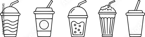 Various drinks with straws and lids beverage