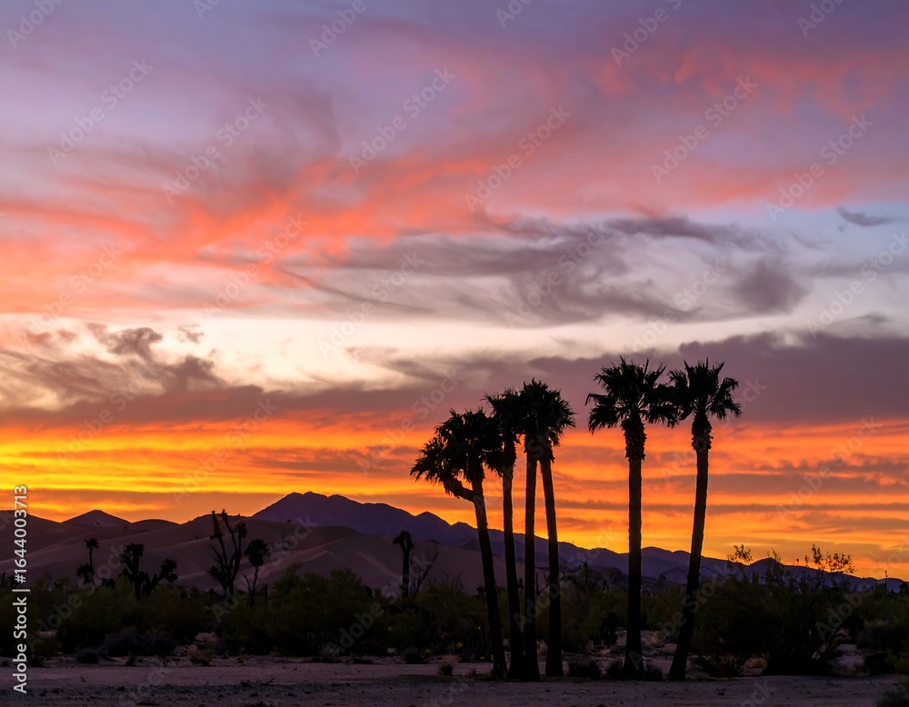Obraz premium Silhouetted palms at sunset