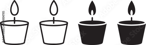 Collection of Candle and Diya Light Silhouette Icons.
