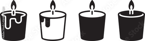 Collection of Candle and Diya Light Silhouette Icons.