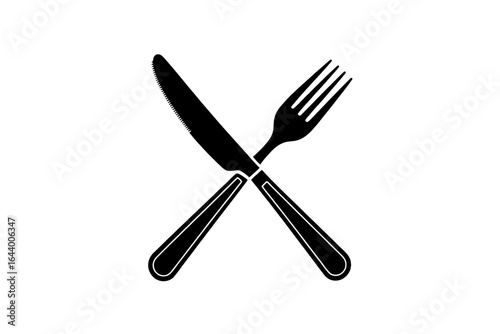 Dining essentials icon with fork and knife crossed black and white minimalist style vector graphic