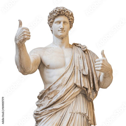 Greek statue thumbs up, Greek statue depicting a figure giving a thumbs up gesture, isolated on transparent background