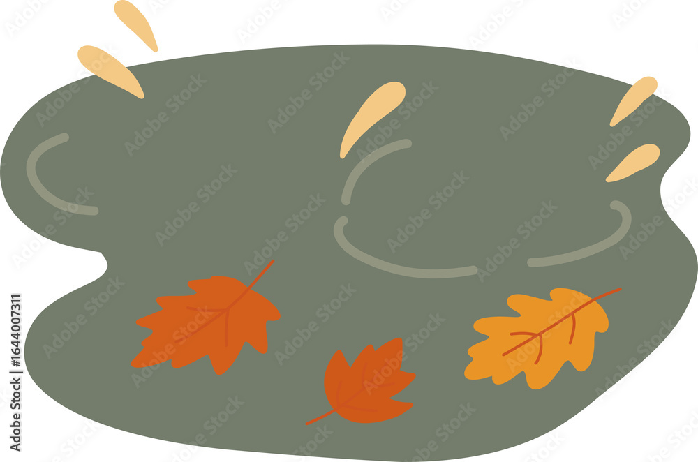 Obraz premium Illustration of Puddle with Autumn Leaves