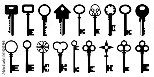 Collection of vintage silhouette keys showing different shapes for decorative uses and designs