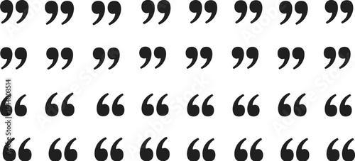 Collection of quotation marks icons vector illustrations, different styles and designs, set of black punctuation symbols for quotes
