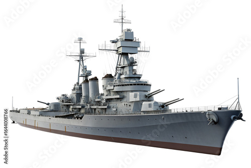 Powerful battleship with imposing guns and sleek design on isolated black background for enthusiasts