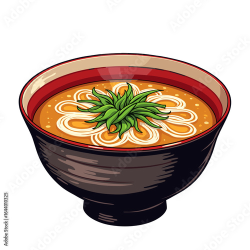 Bowl of miso soup with a fresh garnish and vibrant colors