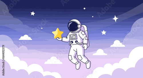 Astronaut in Space Dreamscape: Cartoon Illustration of Space Exploration and Dreams