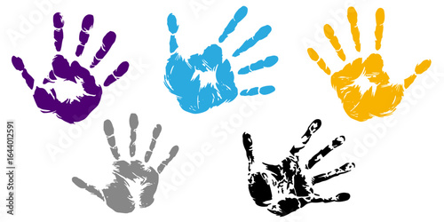 vector collection of diverse colored handprints showing fingerprints and texture variations vectorwhite background  