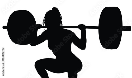 Strong woman silhouette lifting heavy barbell, ideal for fitness branding, gym posters, and workout designs