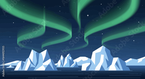 Aurora borealis with geometric iceberg background illustration vector design