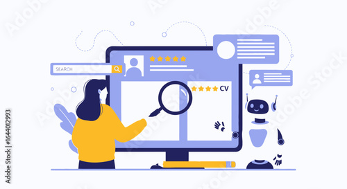 Automated recruitment process: AI-powered resume screening and talent acquisition illustration concept