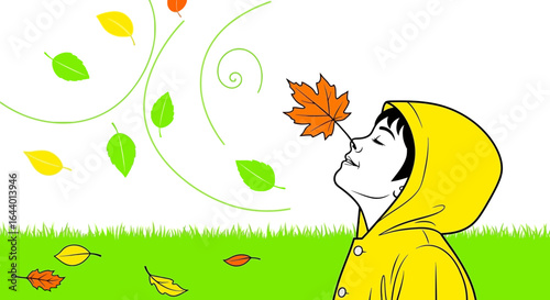 Autumnal bliss: A cheerful illustration of a child enjoying the season's beauty