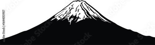Black and white silhouette of Mount Fuji Japan landscape icon