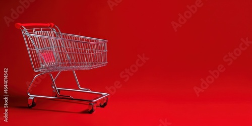 The shopping cart standing alone on a vibrant red background.