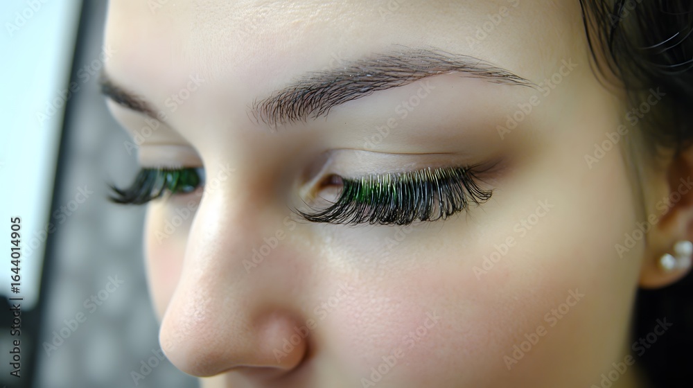 Obraz premium Closeup Woman Eye Green Eyelashes Makeup Beauty