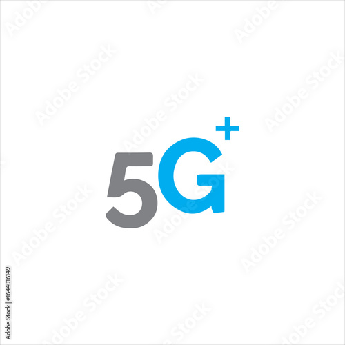 5g plus network technology logo design with blue and gray text on white background