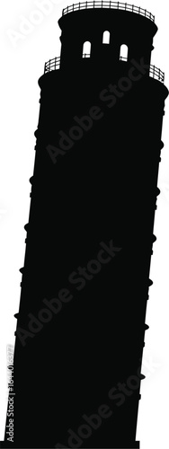 Silhouette of the Leaning Tower of Pisa against a white background