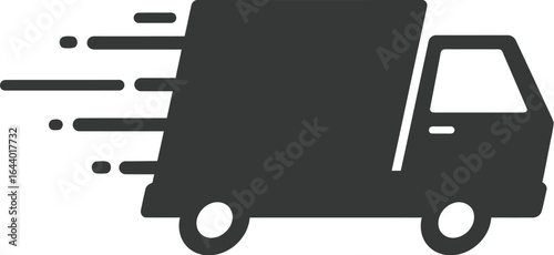 Simple line art illustration of a delivery truck in motion