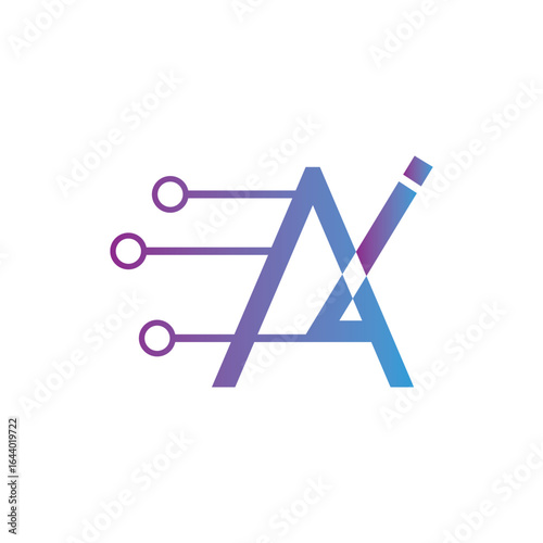 Artificial intelligence creative writing logo with pencil and circuit lines