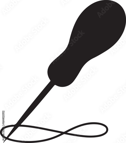 Silhouette of an Awl or Precision Screwdriver Scribing a Line for Crafting.