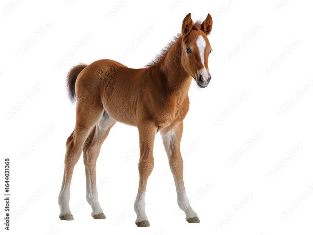 Obraz premium Portrait of a charming young foal with a distinctive white blaze against black