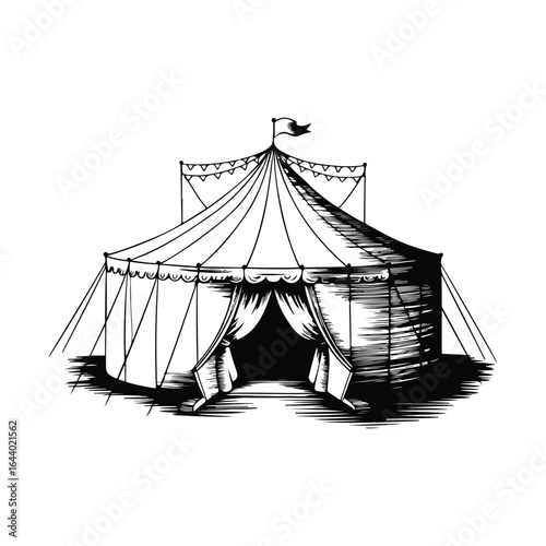 Vintage circus tent illustration with open entrance Silhouette
