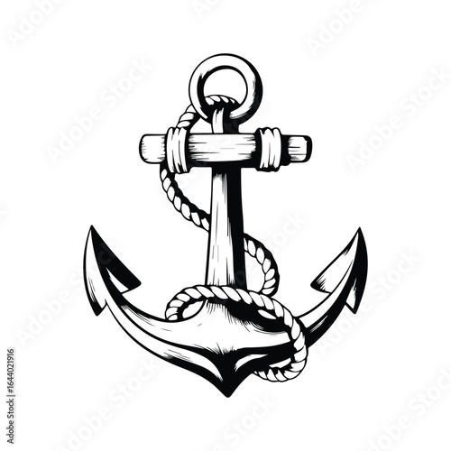 Classic nautical anchor with rope illustration Silhouette