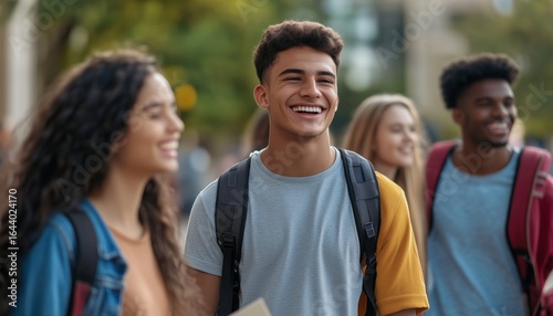 Wallpaper Mural Multiracial Happy University Students Laughing And Talking While Walking To Class Together On College Campus For Higher Education. Torontodigital.ca