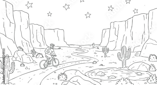 Desert Adventure A Cyclist's Journey Under the Stars Coloring Page