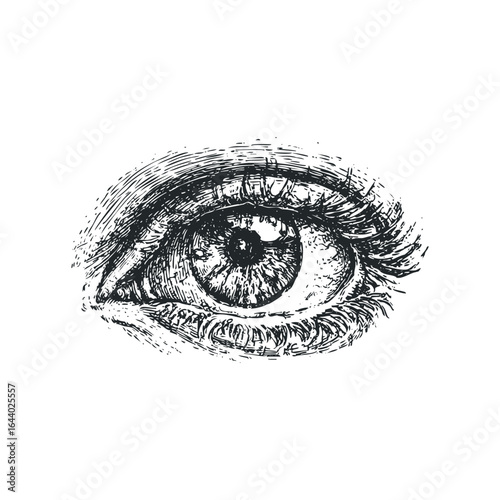 Detailed Engraving of a Human Eye with Visible Lashes and Iris Texture
