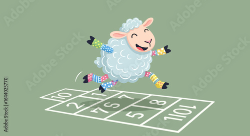 Cartoon Sheep Enjoying a Game of Hopscotch A Whimsical Illustration for Kids