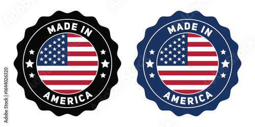 Made in america badge with american flag isolated on white background for product label