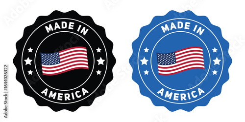 Made in america badge with the american flag and map of the usa isolated on white background