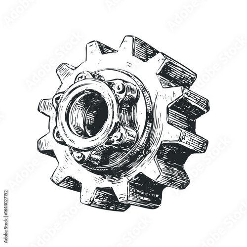 Mechanical Bearing Gear with Engraved Texture in Black and White