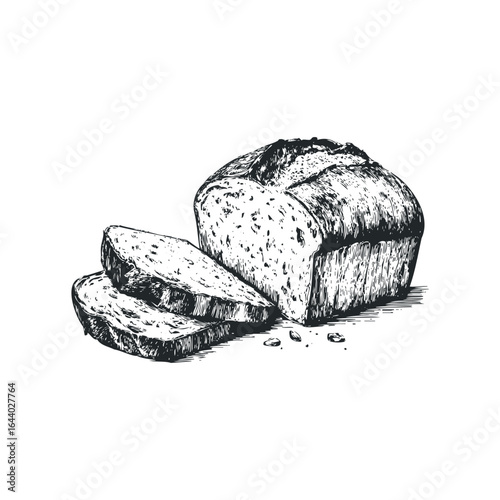 Sketch of sliced whole wheat bread loaf on white background