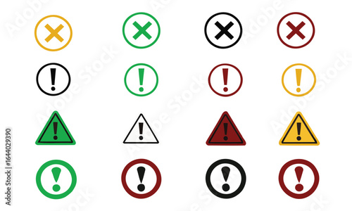 Collection of common warning and error icons in various colors
